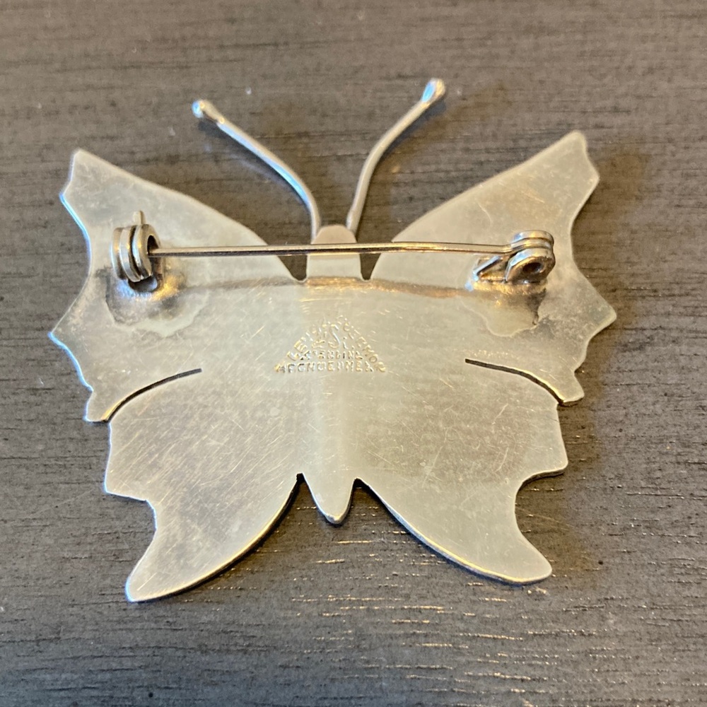 beautiful sterling abalone butterfly brooch pin - Picture 2 of 5